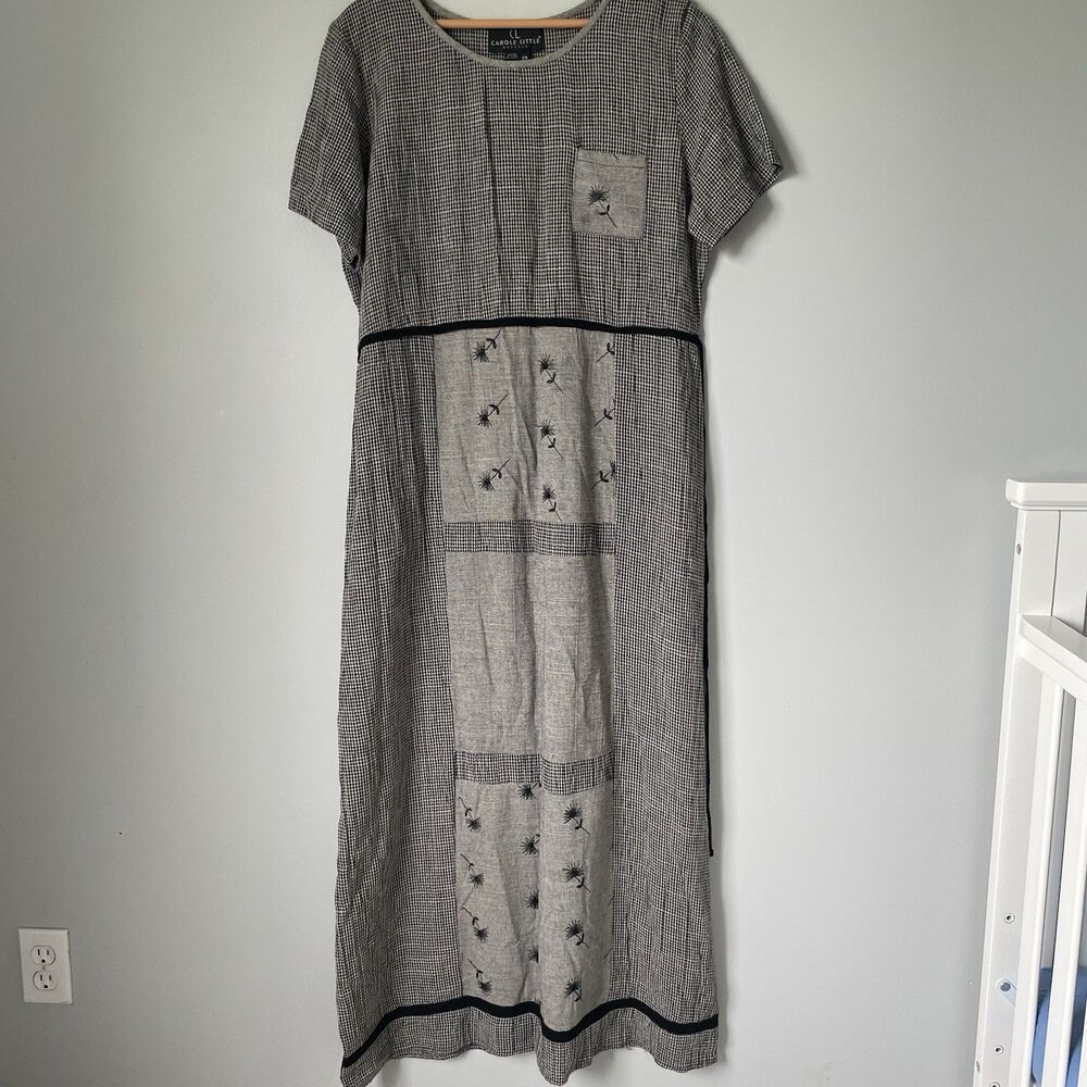 Carole Little Vintage Maxi Dress Gingham Embroidered Cottagecore Cotton Size 14